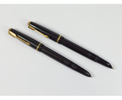 PARKER LADY. Two Parker Lady Duofold fountain pens. One stamped Parker Lady, the other Lady Duofold. Each with gold hooded, i