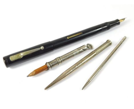 FOUNTAIN PEN ETC. A Mabie Todd & Co., Ltd, Blackbird self filling fountain pen with 14ct. gold nib. Also, an S. Mordan & Co.,