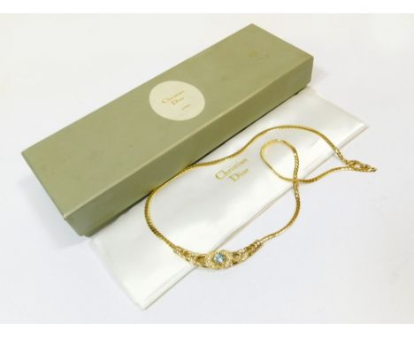 PASTE NECKLACE. A 1970's gold tone & paste set necklace in a Christian Dior box with Dior pouch. (Necklace not marked).  Plea