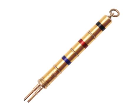 with black, red and blue enamel decoration, engraved with an Earl's coronet for the Earls of Suffolk and Berkshire,  8cm long