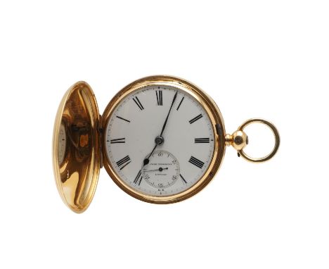 the signed white enamel dial with Roman numerals and subsidiary seconds dial, hallmarked for London 1877, with engraved carto