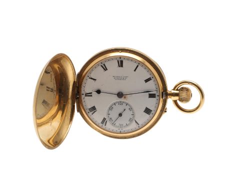 the signed white enamel dial with Roman numerals and subsidiary seconds dial, with presentation inscription to the inner case