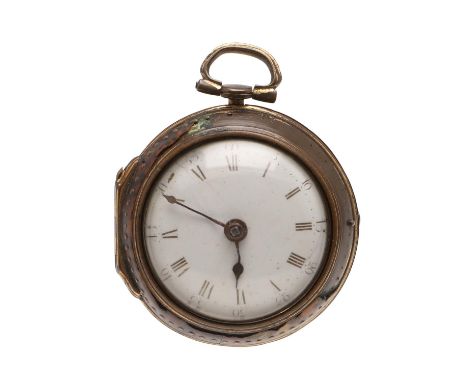 the white enamel dial with Roman numerals, the movement signed J. Richards, London, the outer case depicting a pastoral scene