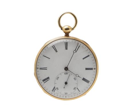 the white enamel dial with Roman numerals and subsidiary seconds dial, with engine turned decoration to the back case, case n