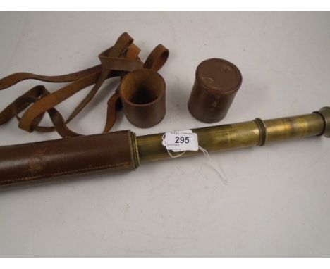 ANTIQUE BROADHURST, CLARKSON AND CO TELESCOPE WITH LEATHER CASE AND STRAP