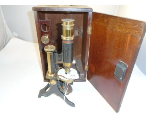 ANTIQUE MICROSCOPE FREDERICK JACKSON LABORATORY FURNISHERS MANCHESTER IN WOODEN CASE
