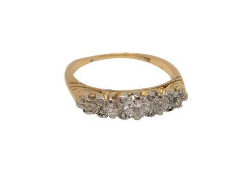 An antique gold five stone diamond ring, size O CONDITION REPORT: 3.8g. Marks worn. 