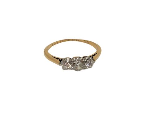 An antique 18ct gold three stone diamond ring, approx. 0.40 carat, size M CONDITION REPORT: 1.8g