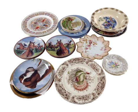 A box containing antique and later dishes, plates and plaques including Royal Worcester, Wedgwood, Spode etc.