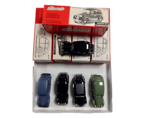 Five Somerville 1/43 scale hand craft die cast cars including Austin 10 Cambridge, Standard Flying 12 Deluxe, 1938 Ford Prefe