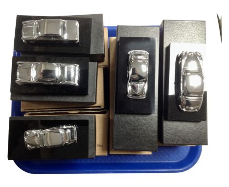 Five Corgi Connoisseur collection chrome vehicles mounted on plinths. (all parts boxed)