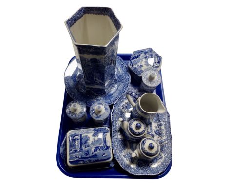 A tray containing 11 pieces of Spode Italian blue and white china.