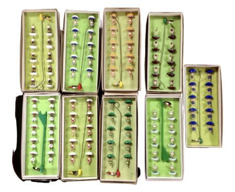 A tray containing nine vintage boxed Subbuteo teams including Celtic, Peru, Aston Villa.