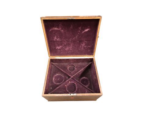 A 19th century oak decanter box, with brass bow-handles and velvet-lined interior, width 48cm. 