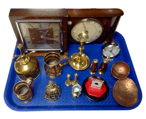 A 20th century oak cased Smiths mantel clock together with a further Smiths Sectronic battery operated mantel clock and furth