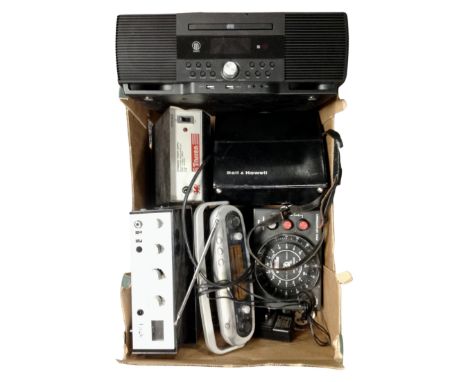 A box containing a Majority CD music centre, a Tarren power supply, an Eagle public address amplifier, depthsounder alarm etc