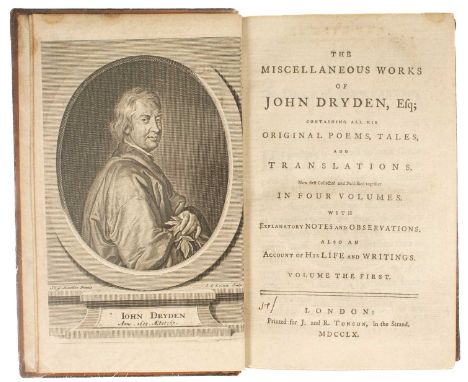 Dryden (John) Miscellaneous Works, London: J and R Tonson, 1760, 4 vols, 8vo, full leather gilt with raised bands to spines, 