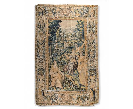 BRUXELLES, XVIE SIÈCLE, TAPISSERIE, LAINE ET SOIE, Diane chasseresse et ses servantes, bordure avec Ulysse et Circé, Jupiter 
