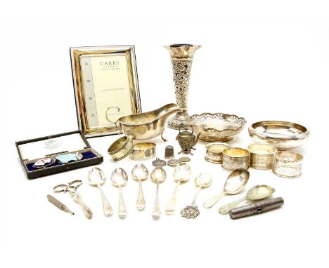 A collection of silver and silver plate, to include a Davies &amp; Powers bowl and a similar Pinder Brothers bowl, a Bede Col