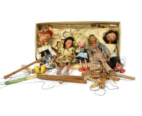 A `Lightweight Pelham Puppet Theatre', together with five puppets, Pelham and others