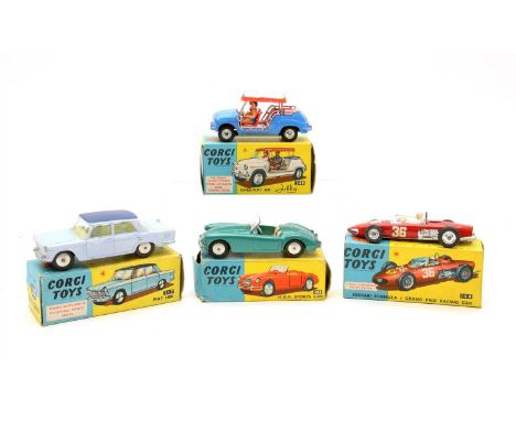 A collection of Corgi Toys diecast, to include an MGA Sports Car 302, Fiat 1800 217, Ghia-Fiat 600 240 and a Ferrari Formula 