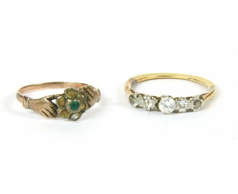 A five stone diamond ring, ( diamond loose ), a forget-me-not ring, and a quantity of jewellery