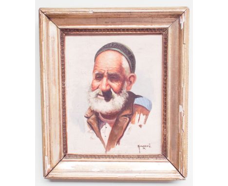 Small early 20th century oil portrait of an Arab and a similar print, approx 9" x 7" 