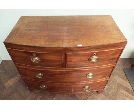 3' Georgian mahogany bow front chest of 2 long and 2 short drawers standing on bracket type feet