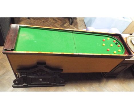 Vintage bar billiards table in inlaid mahogany case and balls