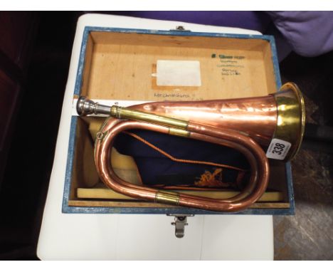 Boys Brigade copper & brass bugle in a wooden carry box