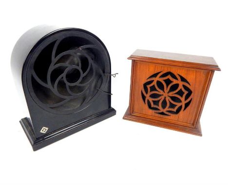 A vintage ebonised Nora speaker, of domed arch form together with a walnut cased Celestion speaker (2) 