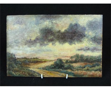 After Rodolphe Wytsman, an impressionistic landscape; signed "R Wytsman"; oil on board 20cm x 30.5cm.
