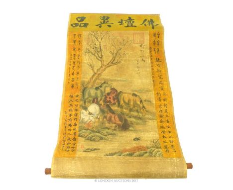 A Chinese scroll, painted with horses.