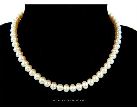 A white, cultured pearl necklace with sterling silver clasp, Length: 20.5 cm
