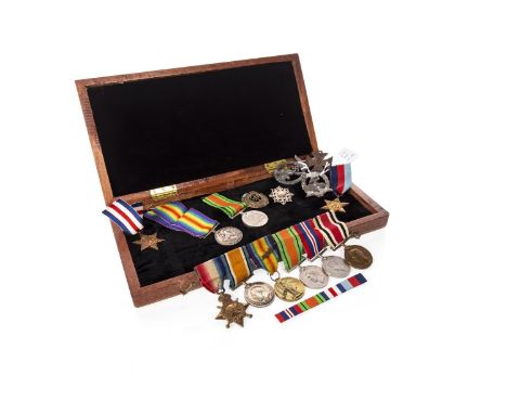 GROUP OF WWI AND WWII MEDALS, including three WWI general service medals awarded to S4-064623 Pte. - A. Sjt. A. M. ELDER, the