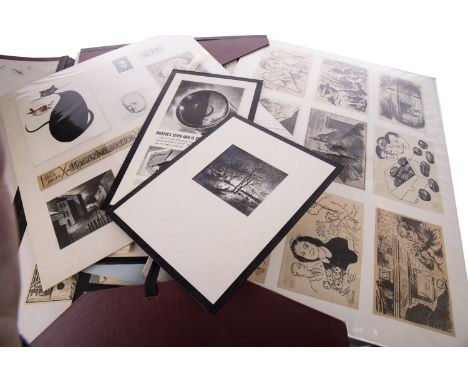 FOLIO OF DRAWINGS AND ILLUSTRATIONS, including three original cartoons signed Cargill, a group of mounted printed cartoons en