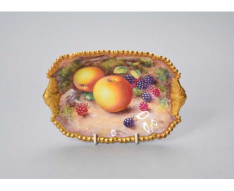 A Royal Worcester fruit-decorated rectangular dishpainted by Freeman with a still life of two apples and spray of blackberrie