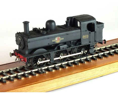 An O-gauge scratch-built model of a steam locomotive, '5421', 0-6-0, in slate grey livery, with a British Railways logo of a 