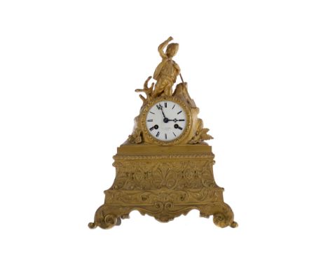 LATE VICTORIAN FIGURAL MANTEL CLOCK, by A.Duminil, with two train eight day movement by J Martei, striking on a bell, the whi