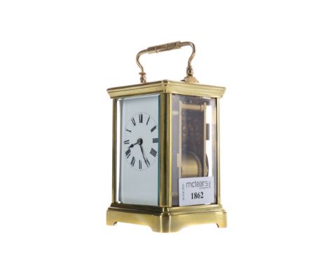 EARLY 20TH CENTURY REPEATER CARRIAGE CLOCK, the two train eight day movement striking on a gong, white enamel dial wioth Roma