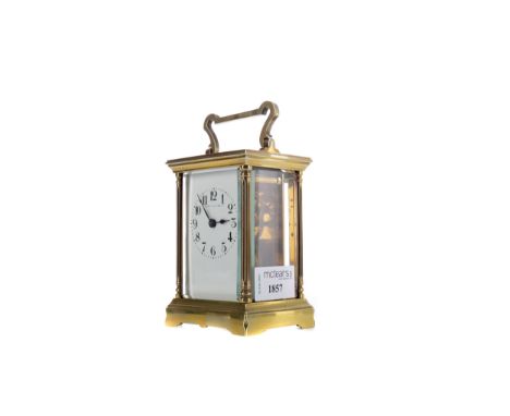 EARLY 20TH CENTURY CARRIAGE CLOCK, by Mappin &amp; Webb, with white enamel dial with Arabic numerals and inscribed makers nam