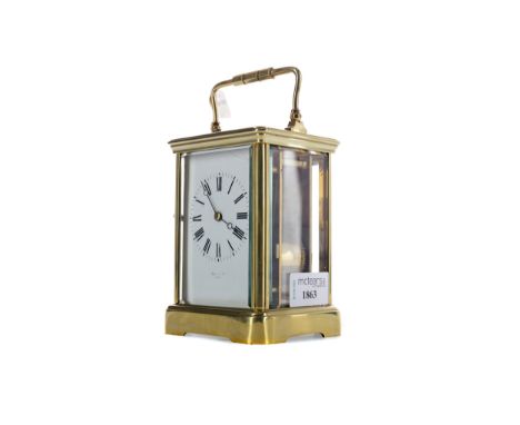 EARLY 20TH CENTURY REPEATER CARRIAGE CLOCK, the two train eight day movement striking on a gong, with white enamel dial with 