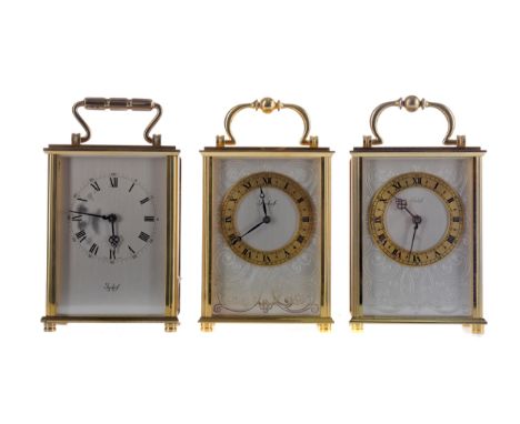 MID 20TH CENTURY CARRIAGE CLOCK, by Imhof, the silvered dial with brass Roman and Arabic numeral chapter ring, the brass case