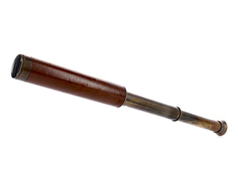 EARLY 20TH CENTURY FOUR DRAWER TELECOPE, by Broadhurst Clarkson &amp; Co., leather bound brass body, 66cm drawn