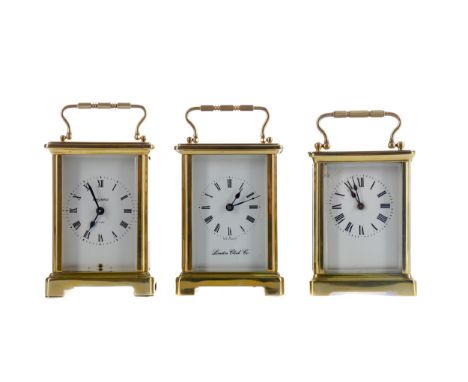 MID-20TH CENTURY CARRIAGE CLOCK, by Bayard, with white enamel dial with Roman numerals and inscribed makers name, the brass t