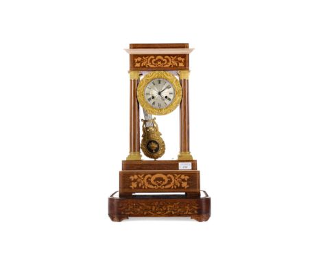 LATE 19TH CENTURY FRENCH MARQUETRY MANTEL CLOCK, the two train eight day movement by J.F. Allard, with silvered Roman numeral