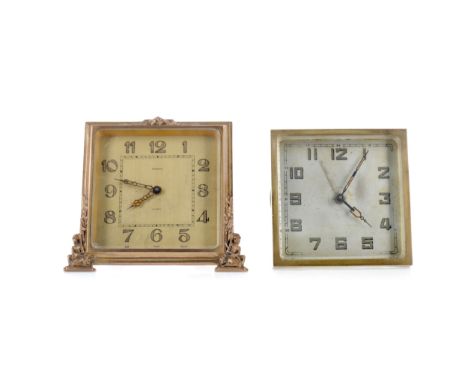 EARLY 20TH CENTURY BEDSIDE TIMEPIECE, the movement by Kienzle, the dial with Arabic numerals, contained in a square brass cas