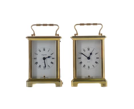 EARLY 20TH CENTURY CARRIAGE CLOCK, By Bayard, with white enamel dial with Roman numerals and inscribed makers name, the brass