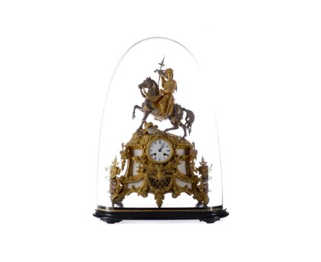 LATE 19TH CENTURY FRENCH FIGURAL MANTEL CLOCK, by Henri Marc, with two train eight day movement, the white enamel Roman numer