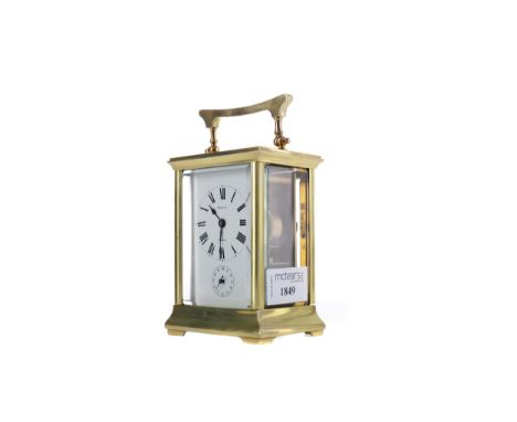 EARLY 20TH CENTURY CARRIAGE CLOCK, by Angley, with white enamel dial with Roman numerals and inscribed makers name, with subs